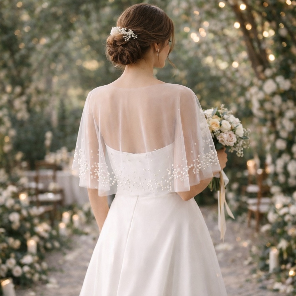 Bridal Sheer Shawl wedding cape bride - Picture 5 of 5